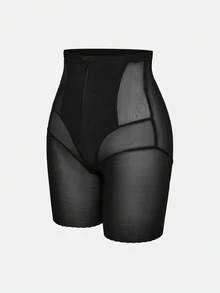 SHAPORA 1件女款純色前拉鍊塑形短褲 - 黑色 - 查看 11