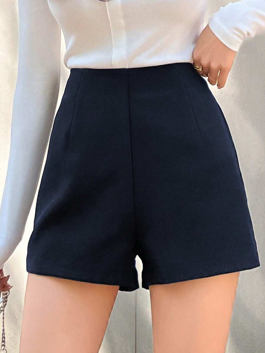 DAZY Women's Solid Color High Waist Casual Versatile Daily Wear Shorts - Navy Blue - View 1