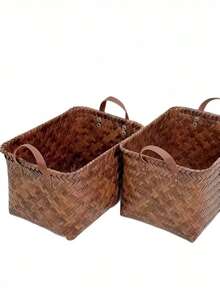 2Pcs Rustic Woven Storage Basket, Multiuse For Cosmetics Jewelry Books Clothes Home Car - Multicolor - View 3