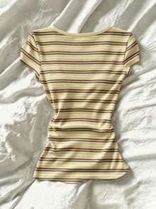 IslaSuriya Women's Casual Striped Print Short Sleeve T-Shirt, Summer - Multicolor - View 2