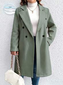 Elenzga Plus Size Women's Solid Color Fashion Versatile Daily Wear Wool Coat - Green - View 4