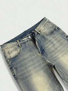 Manfinity EMRG Men's Vintage Washed Blue Distressed Ripped Denim Jeans, Slim Fit Stretch Long Pants - Light Wash - View 6