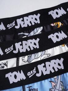 TOM & JERRY X SHEIN Men's Letter Print Colorblock Cartoon Print Casual Daily Boxer Briefs 3pcs/Pack - Blue and White - View 3