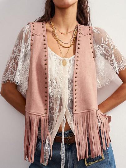 Bohemela Fall /Summer/Women's Street Fashion Studded Fringe Hem Vest Jacket/Halloween/Country-Style/Vacation/Music Festival /Beach Vacation