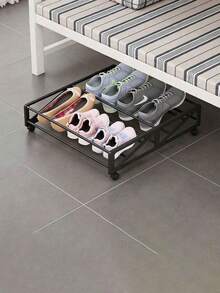 Long Under Bed Rolling Shoe Rack, Mobile Metal Shoe Storage Holder Fit Sofa Bed Bottom Space Saving Bedroom Shoe Organizer For Dorm Home Use - Multicolor - View 7