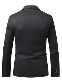 Manfinity Mode Men's Solid Color Notch Lapel Single-Breasted Casual Commute Travel Blazer - Black - View 2
