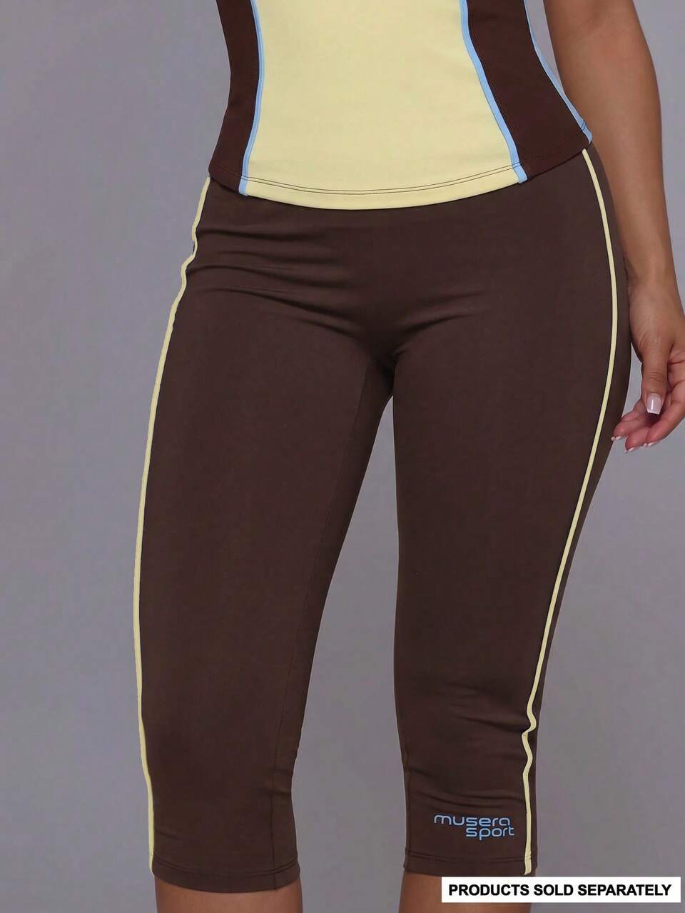Pantalon Capri de Sport Ajusté à Rayures avec Logo Sport sur le Côté, Taille Basse, Bas Uniquement, Style Actif Mignon Vintage Y2K pour Gym, Pilates, Course et Quotidien