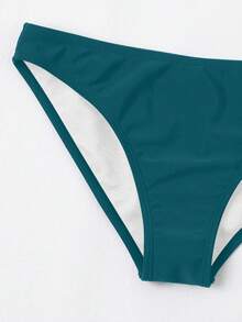 Swim Basics 女款夏季極簡純色深綠色三角比基尼泳褲泳衣 - 綠色 - 查看 4