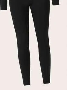 1件女童（大童）休閒基礎運動街頭瑜伽方領長袖長褲緊身連身褲，適合秋冬 - 黑色 - 查看 5