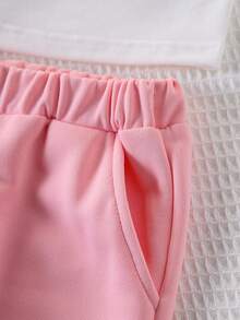 Elladie kids Young Girl Letter Print Hoodie T-Shirt Long Pants Camisole Set Back To School White Autumn - Pink - View 7