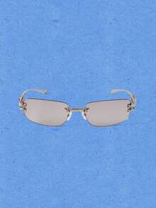 Popjeli Y2K Millennium Wind Four-Pointed Star Rivet Frameless Sunglasses, Cold Silver Metal Hollow Thin Temple Light Gray Pieces, Niche Heavy Industry Metal D - Silver - View 2