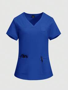 TaskEZ Conjunto de uniforme médico con top de manga corta y pantalones largos - Azul - Ver 4