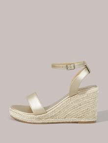 Styleloop Ladies Commuter Leisure Vacation Versatile Solid Color Lace-Up Wedge Sandals, Bohemian Style, Travel Essentials, Summer Wear, Holiday Atmosphere - Gold - View 2