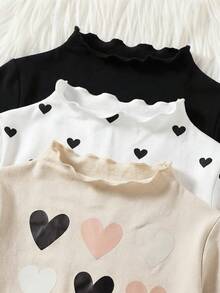 SHEIN 兒童 3件組女童休閒基礎百搭素色羅紋飾邊小高領針織修身T恤套裝 秋冬款 - 彩色 - 查看 4