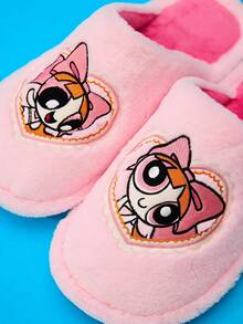 THE POWERPUFF GIRLS X Joivida 1雙粉色刺繡刷毛拖鞋，冬季防滑平底，室內外皆可穿懶人風，網紅同款愛心刺繡，女款加厚保暖居家鞋，適合學生宿舍，舒適禮物 - 粉色 - 查看 3