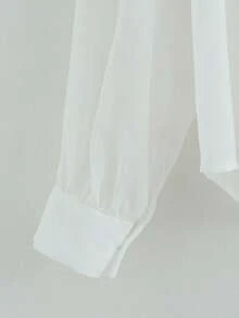Franclia 女士休闲雪纺长袖翻领衬衫两件套，春夏度假装 - 白色 - 查看 8