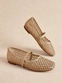 Rosivie Women's Popular Summer Fashion Simple Weaving Hollow Breathable, Slip-On Square Toe Flat Bottom Multi-Color Mary Jane Shoes - Brown - View 4