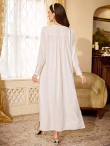 PalaceNights Court Style Small Stand Collar Heavy Embroidery Loose Long Sleeve Nightgown - White - View 2