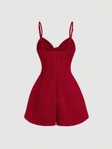 SHEIN MOD 女式纯色简约日常吊带连体裤 - 紅色 - 查看 2
