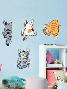 1 Set Cute Cartoon Cat Wall Sticker - Self-Adhesive, Reusable Bedroom And Dorm Room Decor Stickers For Whimsical Backgrounds And Door Art,Stickers,Wall Decal, Vinyl Decal For Home Decorations,Spring Decoration Items Refresh Your Home. - Multicolor - View 4