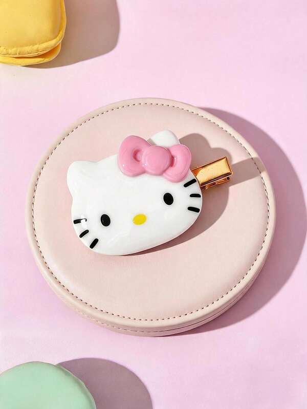HELLO KITTY AND FRIENDS | POKOJA LAND 2pcs Pink Bow Cat Head Resin Hair Clip, Zinc Alloy Alligator Clip, Side Bangs Clip For Women, Sweet Girly Hair Fixing Barrette, Great For Daily Wear