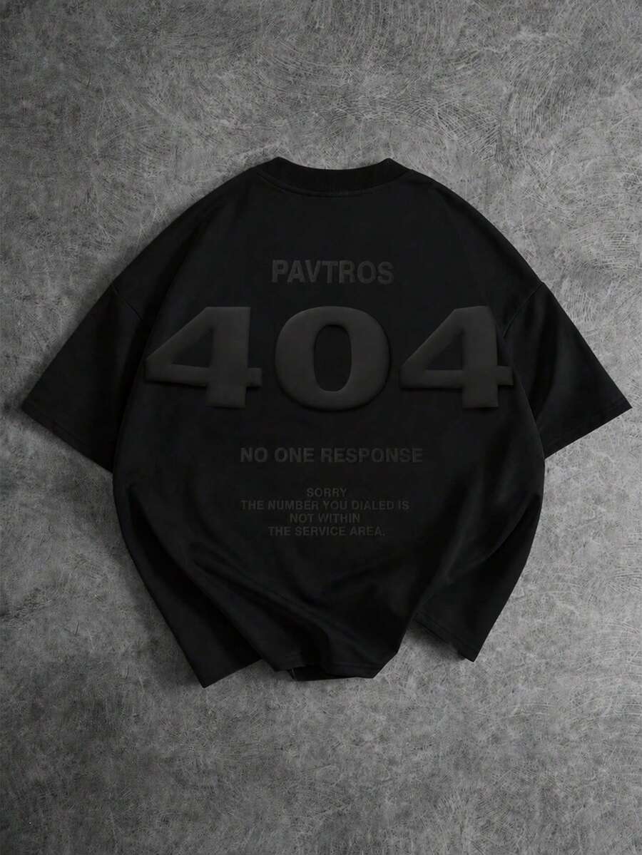 PAVTROS 男士賽博街頭風時尚休閒大尺寸短袖T恤,短版寬鬆圓領短袖T恤,網路經典標語,數位文化,美式休閒,中性款,情侶款,最佳節日禮物 - 黑色 - 查看 1