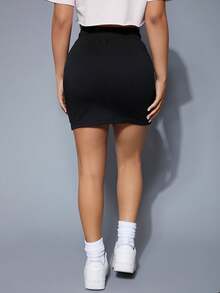 SHEIN SXY Falda unicolor con bolsillo de cintura con cordón - Negro - Ver 2