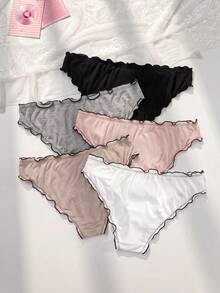 PetitDoll Women's Plus Size Mesh Wave Edge Panties, Women Underwear (5 Pcs) - Multicolor - View 2