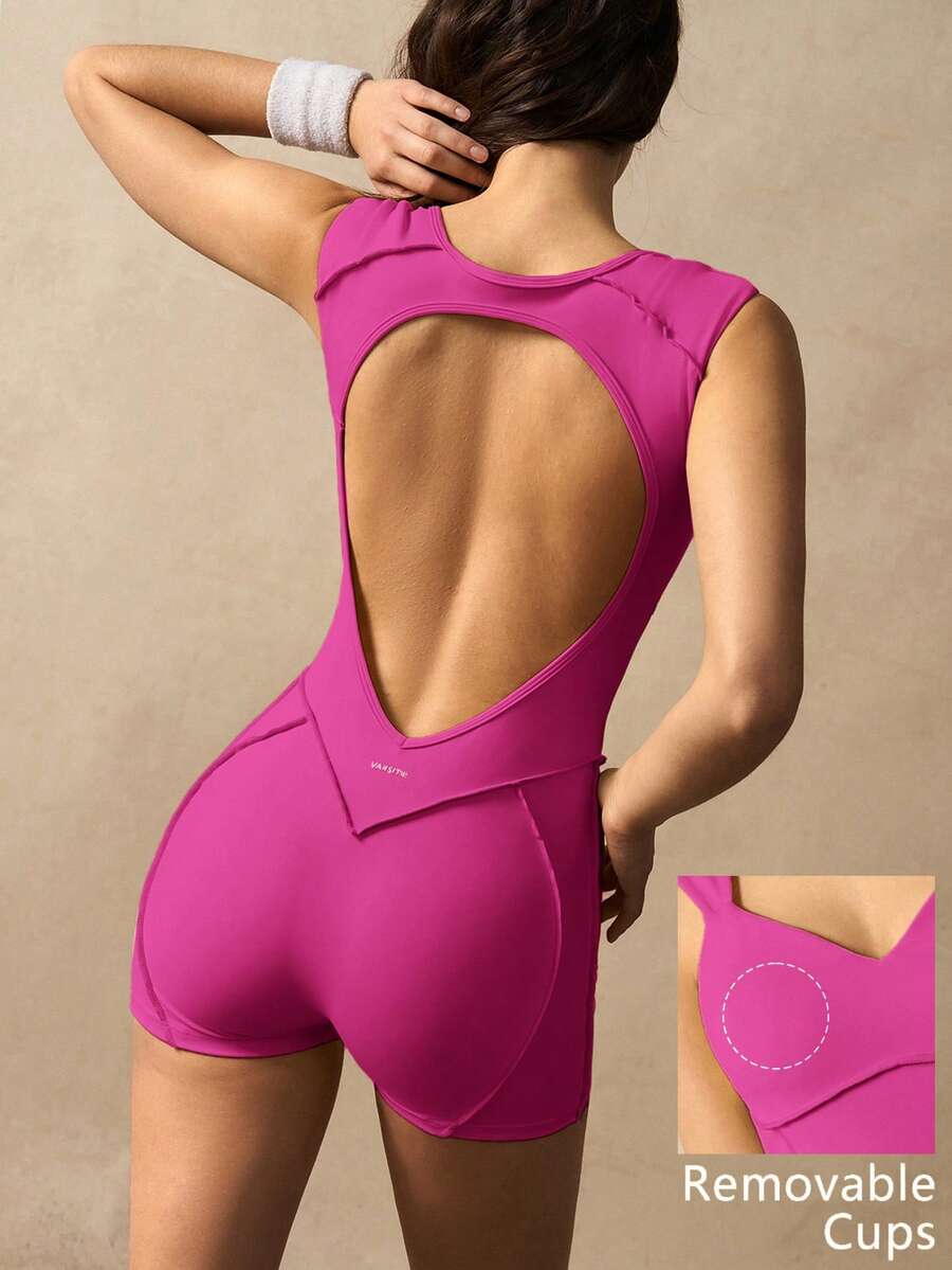 VARSIVA Women's Backless Sleeveless Athletic Romper - Hot Pink - View 1