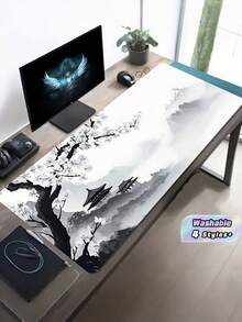 1PC Large Traditional Chinese Style Gaming Mouse Pad Black White Ink Wash Scenery Non Slip Rubber Durable Desk Mat For Office Gamers Gift - Multicolor - View 2