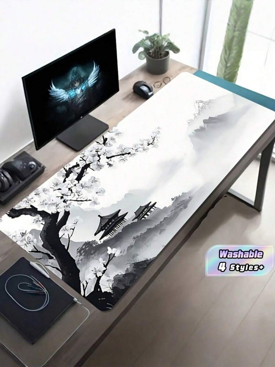 1PC Large Traditional Chinese Style Gaming Mouse Pad Black White Ink Wash Scenery Non Slip Rubber Durable Desk Mat For Office Gamers Gift
