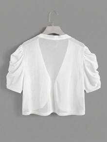 Reflora Plus Petal Sleeve Open Front Crop Jacket - White - View 2