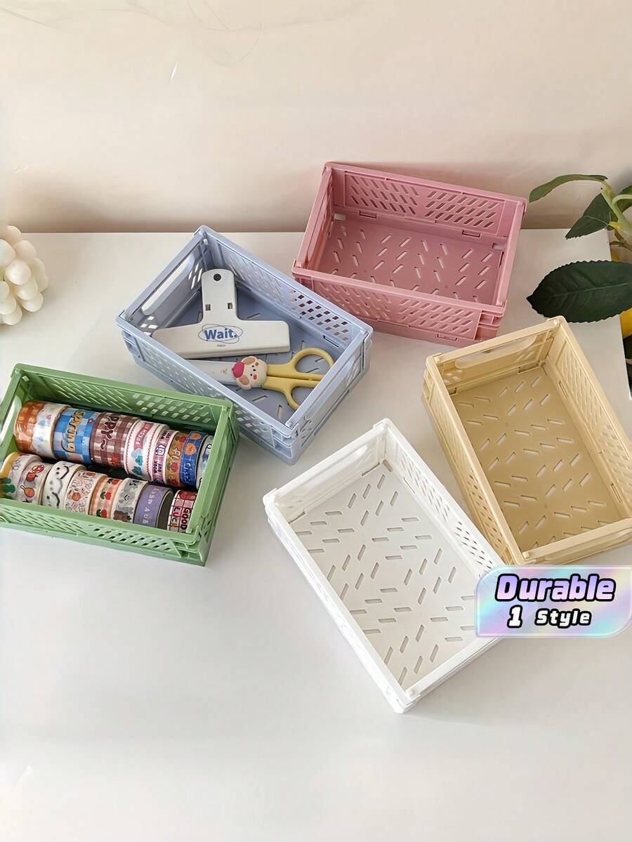 5Pcs Foldable Plastic Storage Baskets, Desktop Organizer Bins For Stationery Tape & Small Tools - Multicolor - View 1