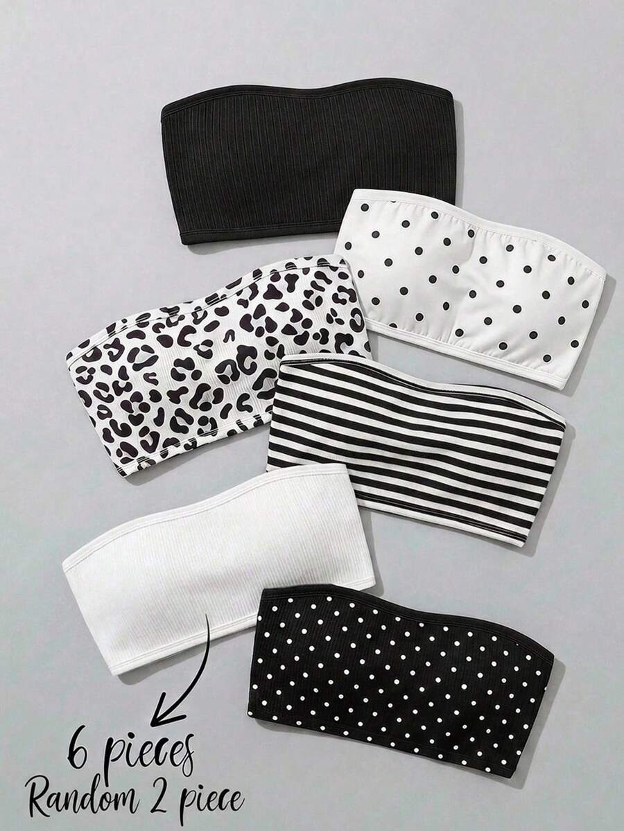 SHEIN Kids Random 2 Piece Tween Girls' Casual Comfortable Soft Bralette With Bowknot Decor, Black All White,With Chest Pad,Back To School - White - View 1
