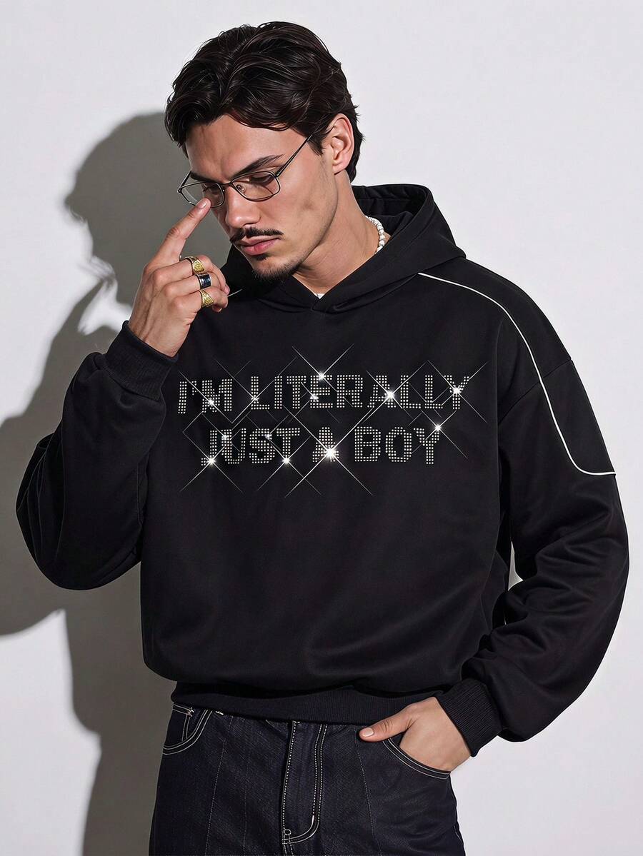 FeverCity Hoodie Sweatshirt Pria dengan Cetakan Huruf untuk Pemakaian Sehari-hari - Hitam - View 1