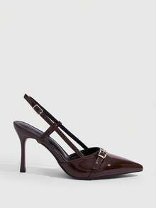 CUCCOO SZL Pointed Stiletto High Heels, Simple Glossy Design, Suitable For Commuting, Dating, Parties, Weddings And Other Occasions To Wear - Brown - View 2