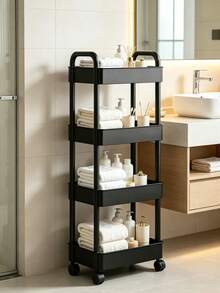 Multi-Functional Rolling Storage Cart, Plastic Organizer Baskets With Woven Handles, Movable Vertical Shelving Unit For Kitchen, Bathroom, Bedroom & Office, Rolling Utility Rack For Home & Desk Storage - Multicolor - View 8