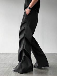 PAVTROS Men's Solid Color Loose Casual Long Pants With Pockets - Black - View 5