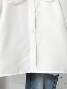 SHEIN 少女休閒學院風可愛長袖白色蕾絲領襯衫，返校季，白色襯衫，可搭配百褶裙 - 白色 - 查看 3