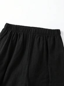 SHEIN بنطلون طويل بلون موحد كاجوال متعدد الاستخدامات للارتداء اليومي للفتيات المراهقات - الأسود - مشاهدة 5
