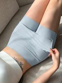 DAZY 女款無縫波浪邊三角底褲防磨安全短褲 - 藍色 - 查看 1