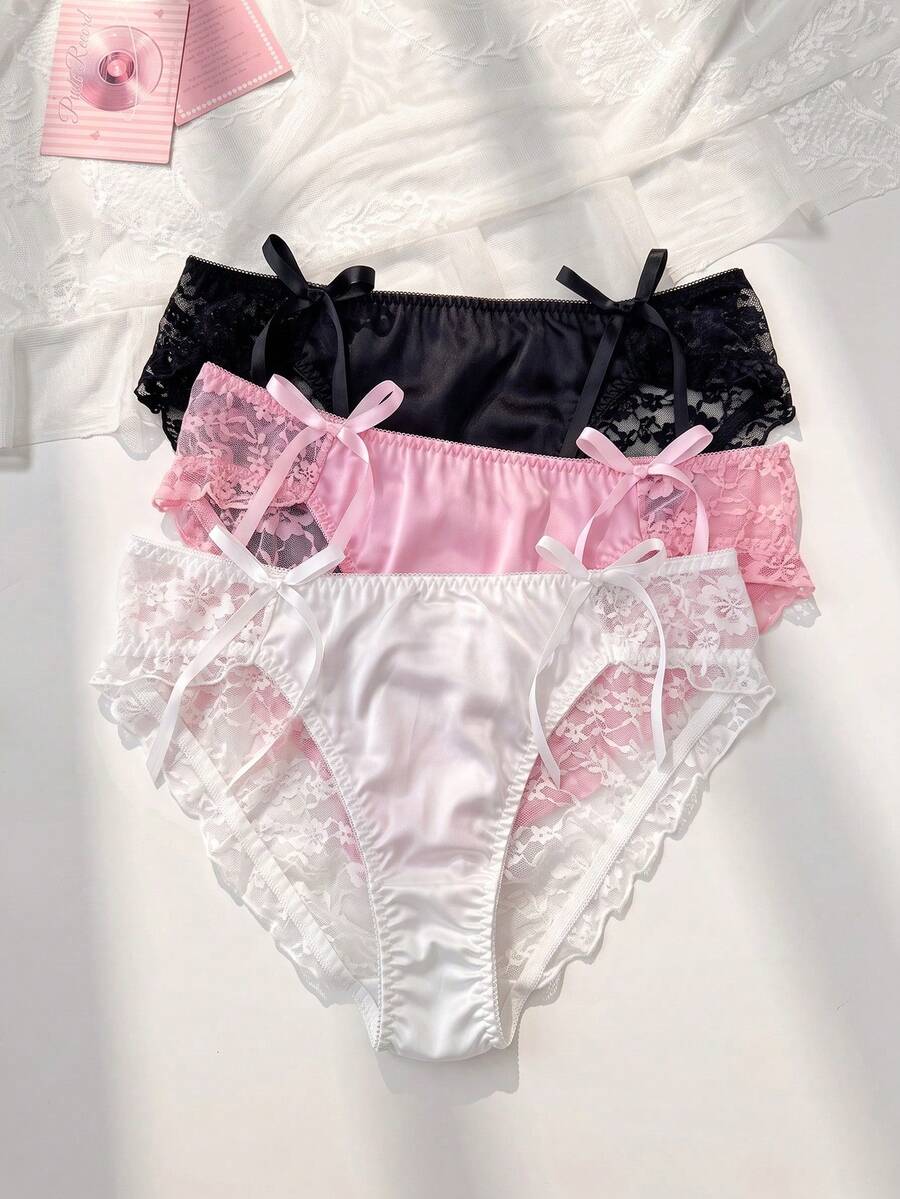 PetitDoll 3件套加大码女士性感蕾丝拼接三角裤 - 彩色 - 查看 1