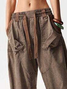 Bohemela Spring/Summer Vacation Solid Color Woven Harem Pants For Women - Brown - View 4