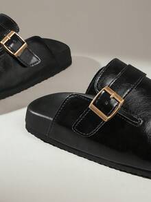 Solecia Closed Toe Mules, Metal Buckle, Workplace Commuting Thin Mules Shoes - Avocado black - View 4