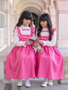 SHEIN 青少年女孩休閒學院風日常百搭舒適拼接撞色領洋裝 開學季秋冬穿搭 - 粉色 - 查看 11