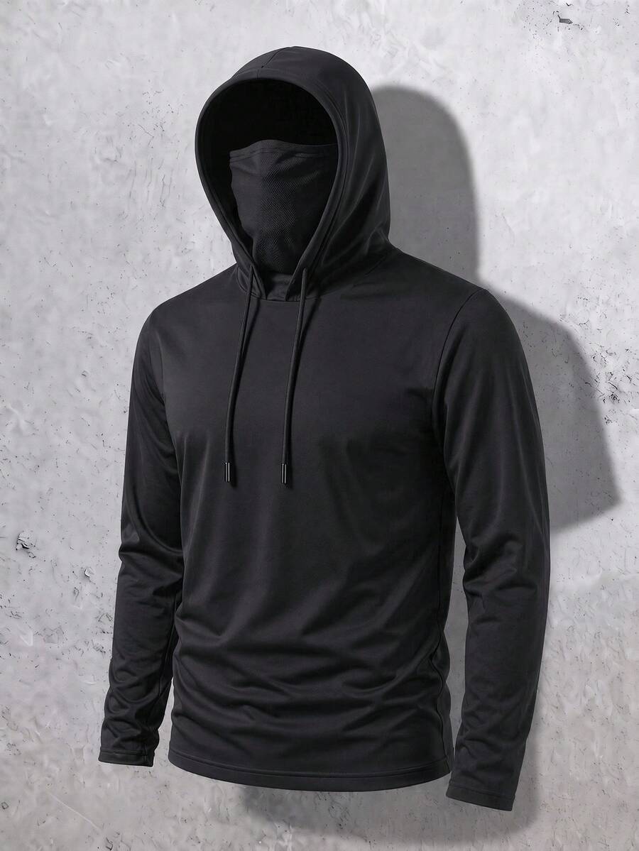 Manfinity Roghcode Men's Solid Color Hooded Long Sleeve Sun Protection Shirt - Black - View 1