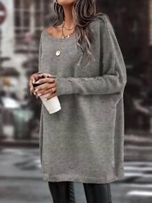 Elafinee Women's Solid Color Casual Versatile Daily Pullover Sweater - Grey - View 4
