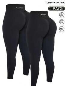 SHEIN Velisys Plus Size Seamless Leggings With Text Print Yoga Women Pants - Black - View 1