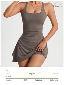CourtClass CourtClass 女款純色方領露背無袖運動連身裙附短褲 - 摩卡棕 - 查看 5