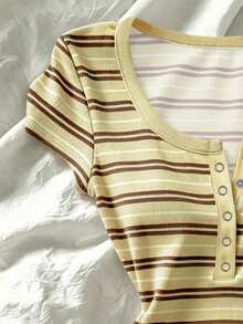IslaSuriya Women's Casual Striped Print Short Sleeve T-Shirt, Summer - Multicolor - View 4